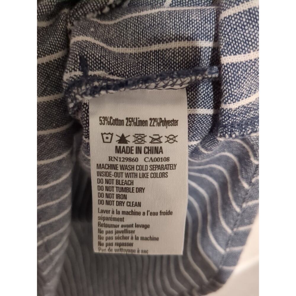 Rhythm. made For adventure Dress Linen Blend Denim Blue Stripe Sleeveless V Neck - Picture 11 of 13